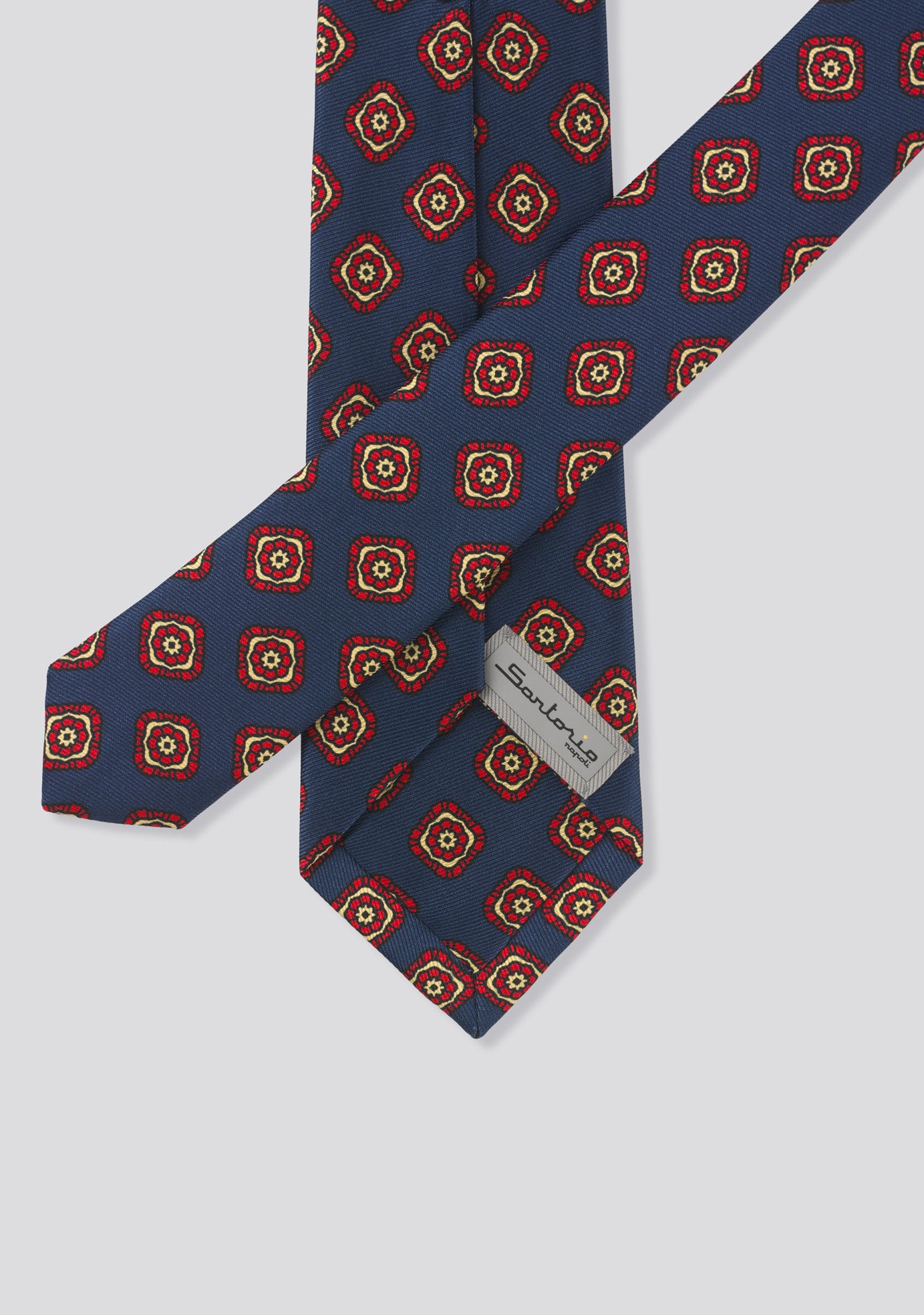 Royal Blue Silk Tie With a Red and Yellow Pattern