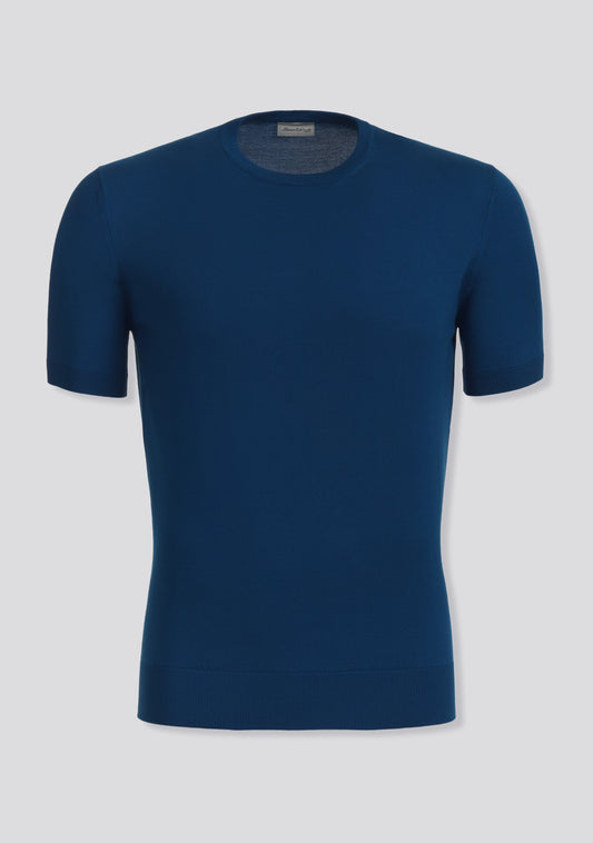 Sea Blue Knit Cotton T-Shirt