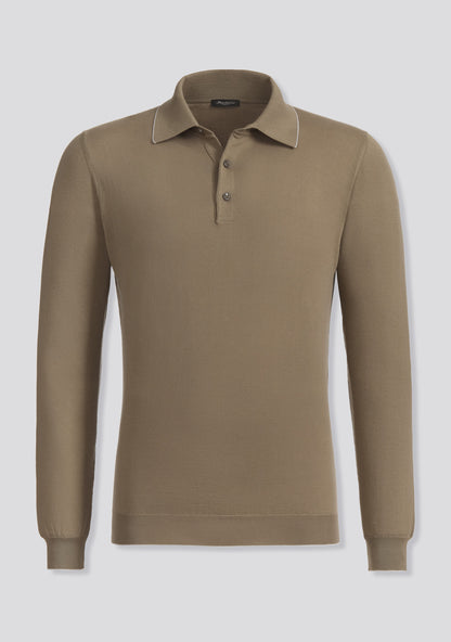 Mocha Brown Long Sleeve Knit Polo