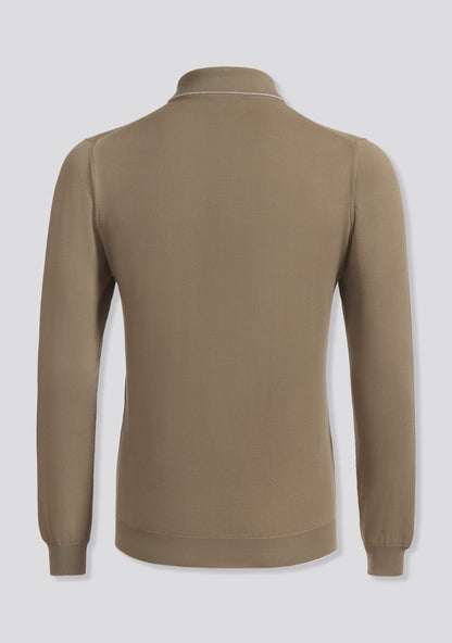 Mocha Brown Long Sleeve Knit Polo