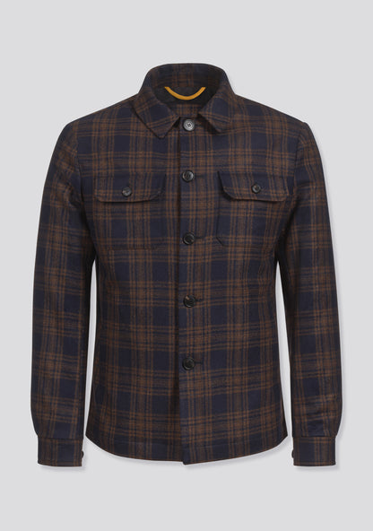Brown and Blue Check Wool and Cashmere Button up Jacket