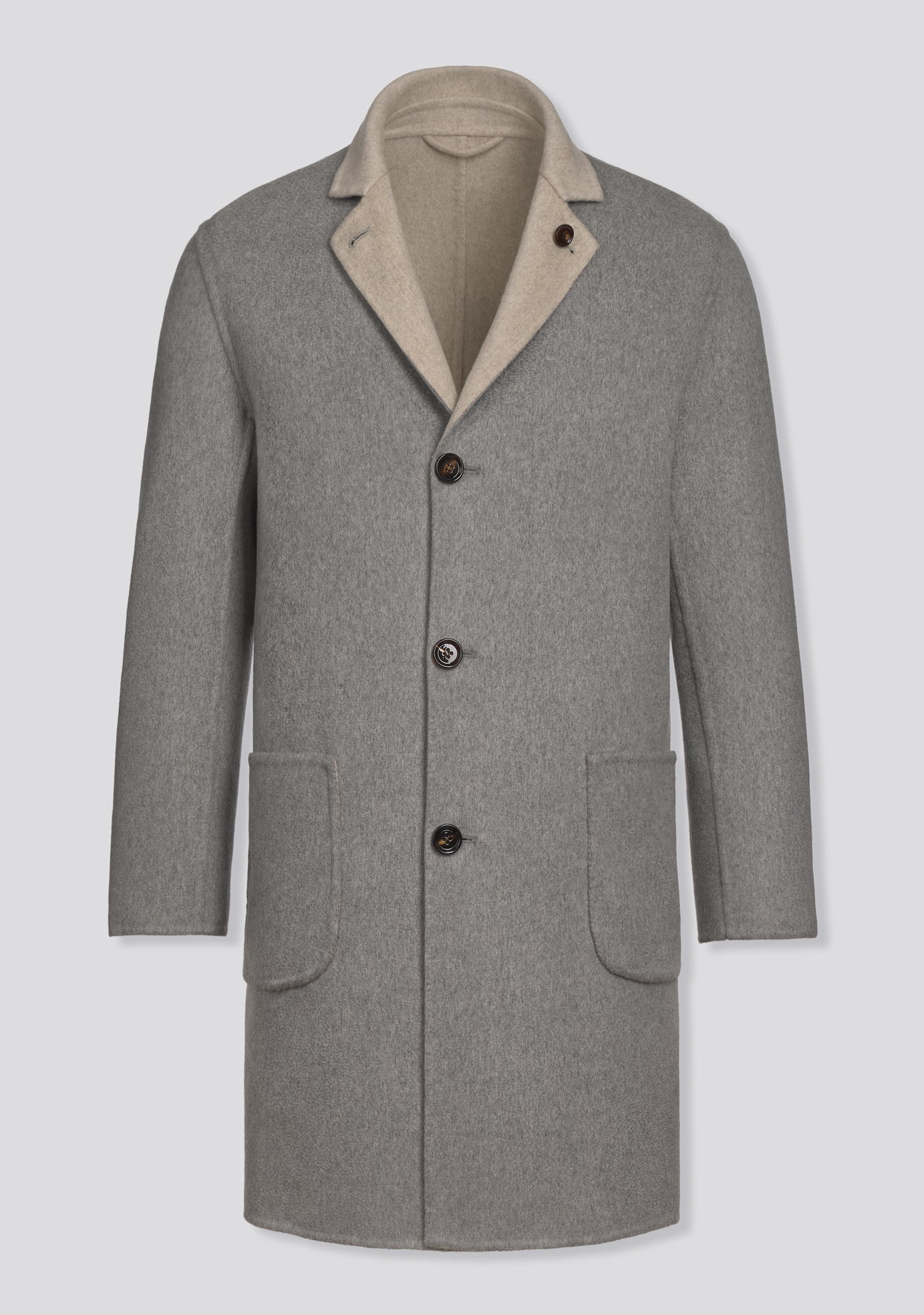 Grey and Beige Double-Faced Cashmere Overcoat