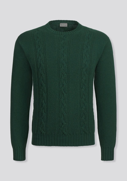 Emerald Green Crew-neck Sweater in Cashmere and Lana Wool