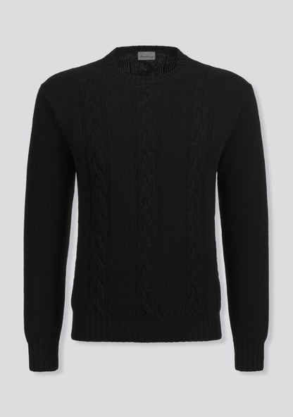 Black Crew-neck Sweater in Cashmere and Lana Wool