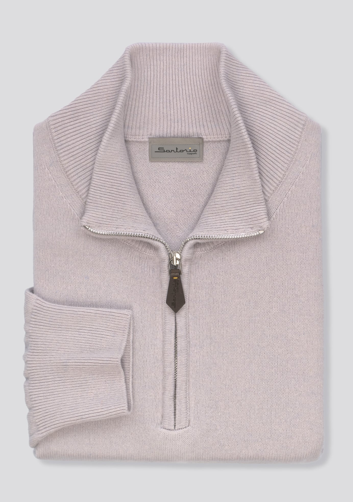 Pearl Grey Blended Cashmere Zip Pullover