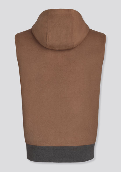 Brown and Grey Sleeveless Double Sided Wool Zip Jacket