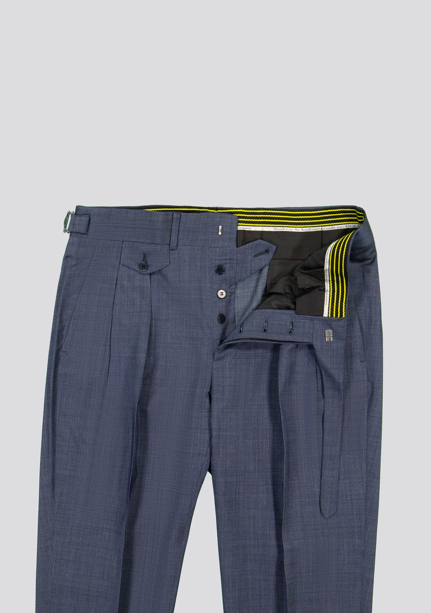 Medium Blue Wool-Blend Trousers with Side Adjusters