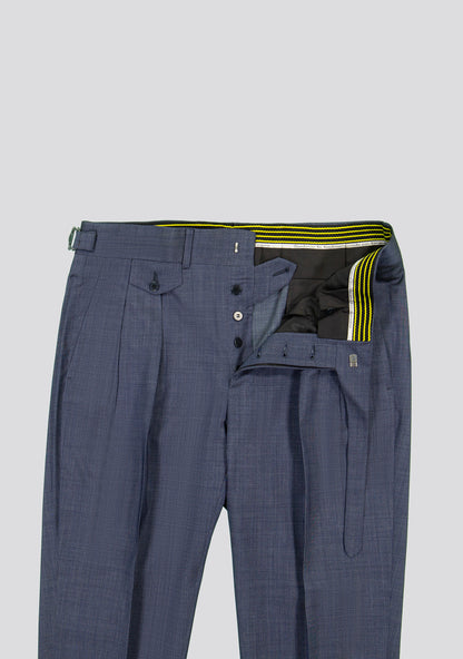 Medium Blue Wool-Blend Trousers with Side Adjusters