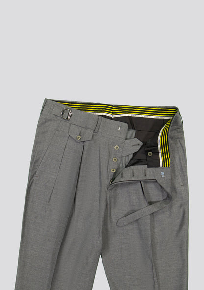 Medium Grey Wool-Blend Trousers with Side Adjusters