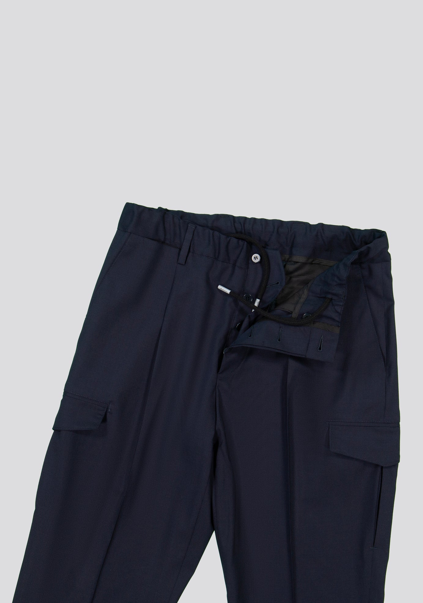 Navy Virgin Wool Cargo Trousers
