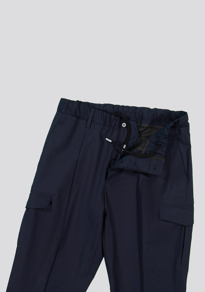 Navy Virgin Wool Cargo Trousers