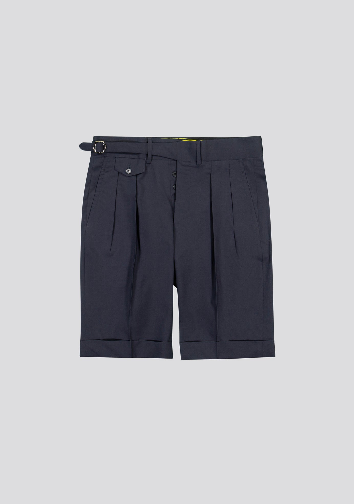 Navy Blue Virgin Wool Shorts With Side Adjusters