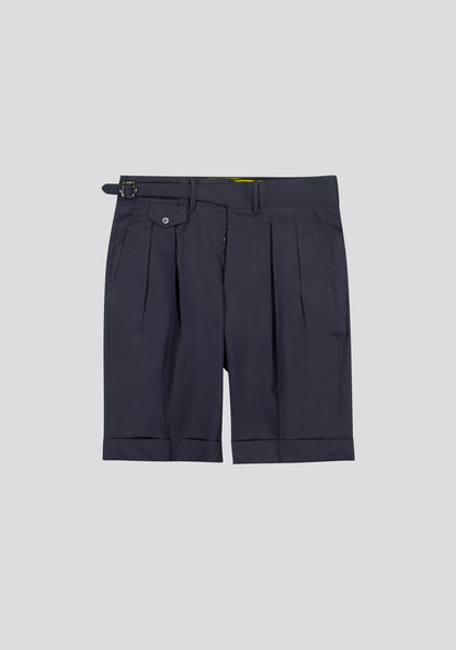 Navy Blue Virgin Wool Shorts With Side Adjusters