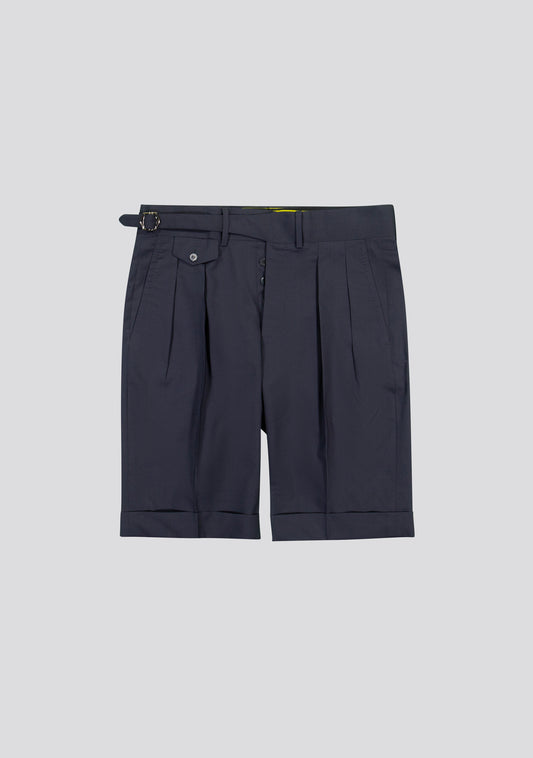 Navy Blue Virgin Wool Shorts With Side Adjusters