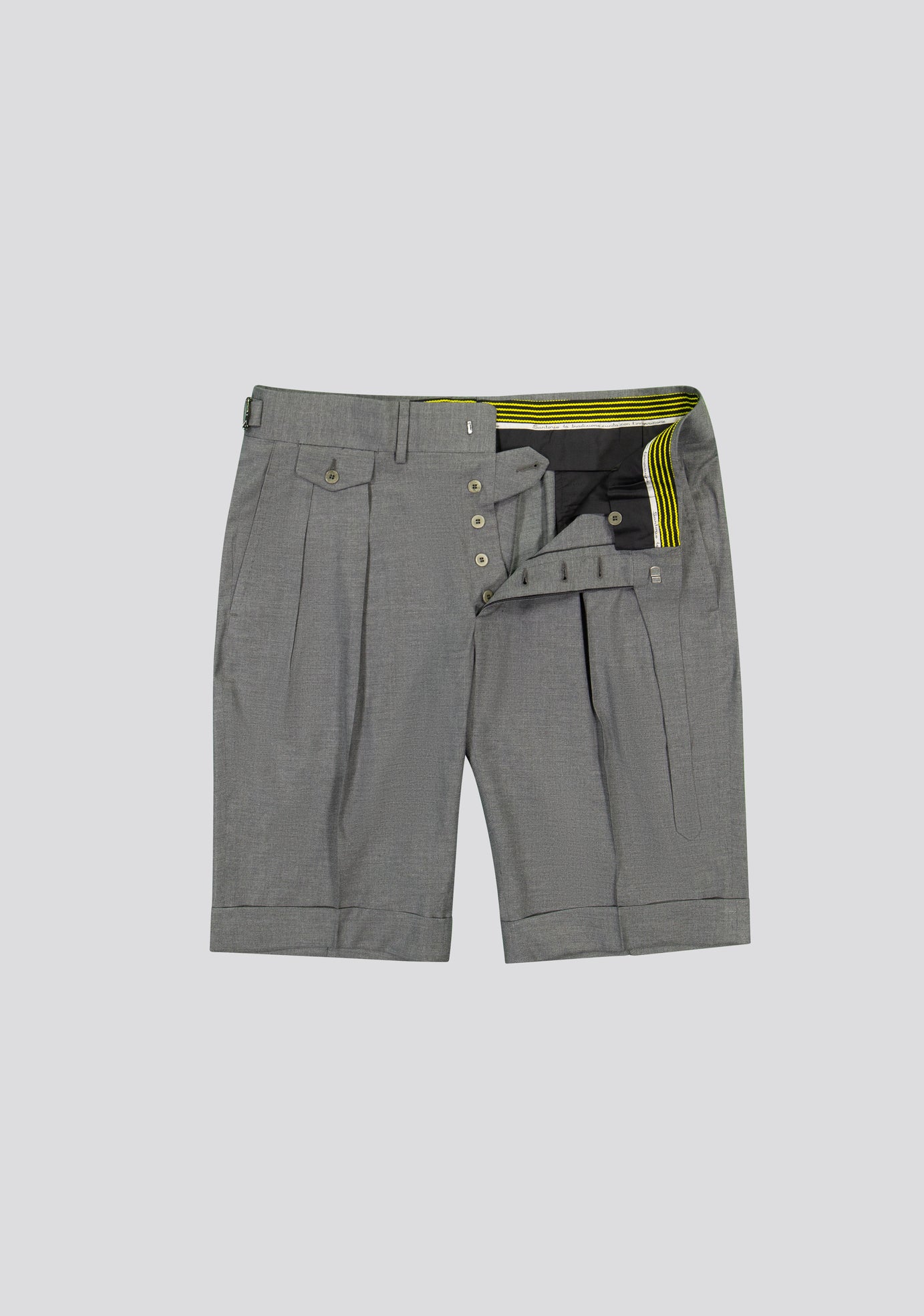 Ash Grey Virgin Wool Shorts With Side Adjusters