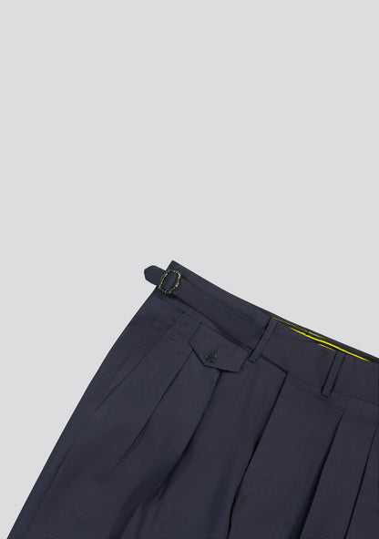 Navy Blue Virgin Wool Shorts With Side Adjusters