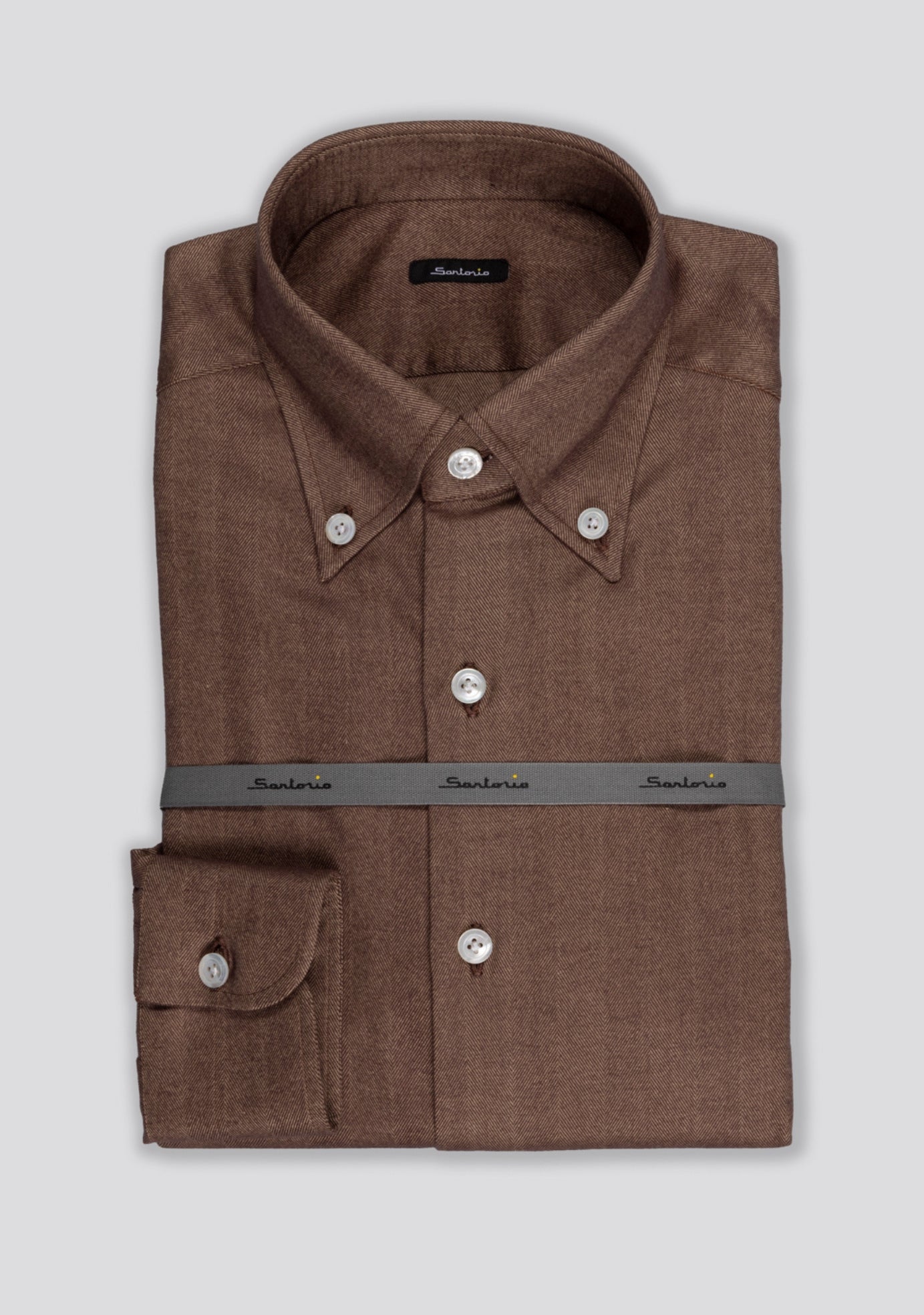 Brown Button Down Cotton Tweed Shirt