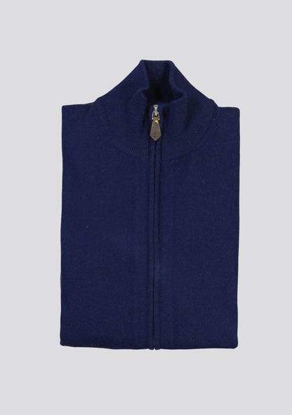 Navy Blue Blended Cashmere Zip Vest
