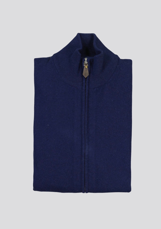 Navy Blue Blended Cashmere Zip Vest