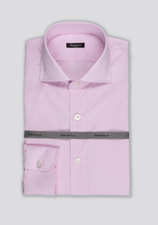 Baby Pink Microchecked Cotton Shirt