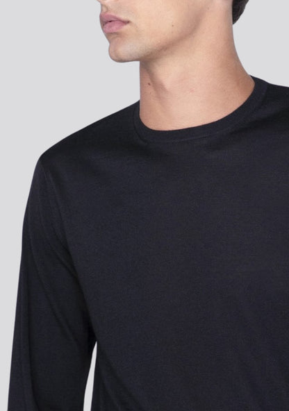 Black Long Sleeve Superfine 140s Merino Blended Wool Shirt