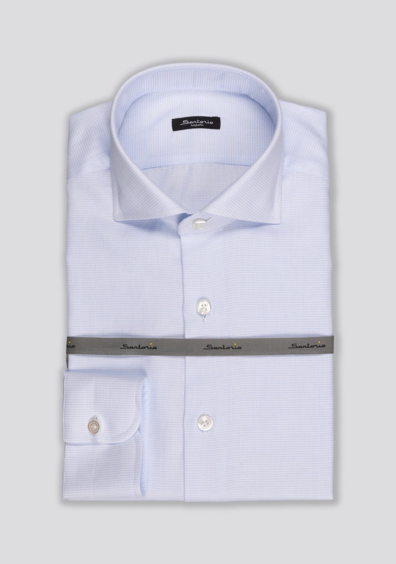 Ice Blue Cotton Pied-de-Poule Shirt