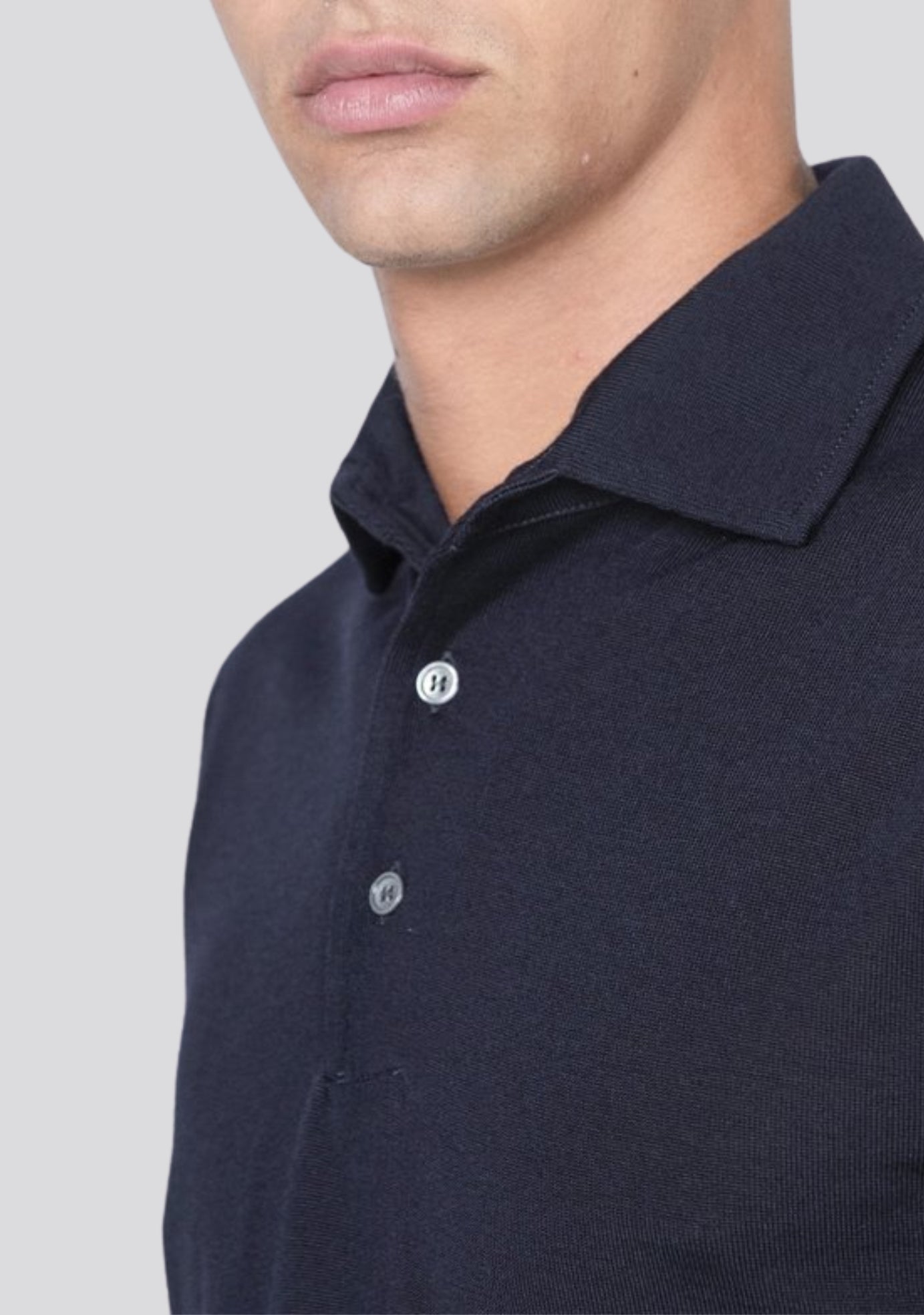 Long Sleeve Navy Blue Superfine 180s Merino Wool Polo Shirt