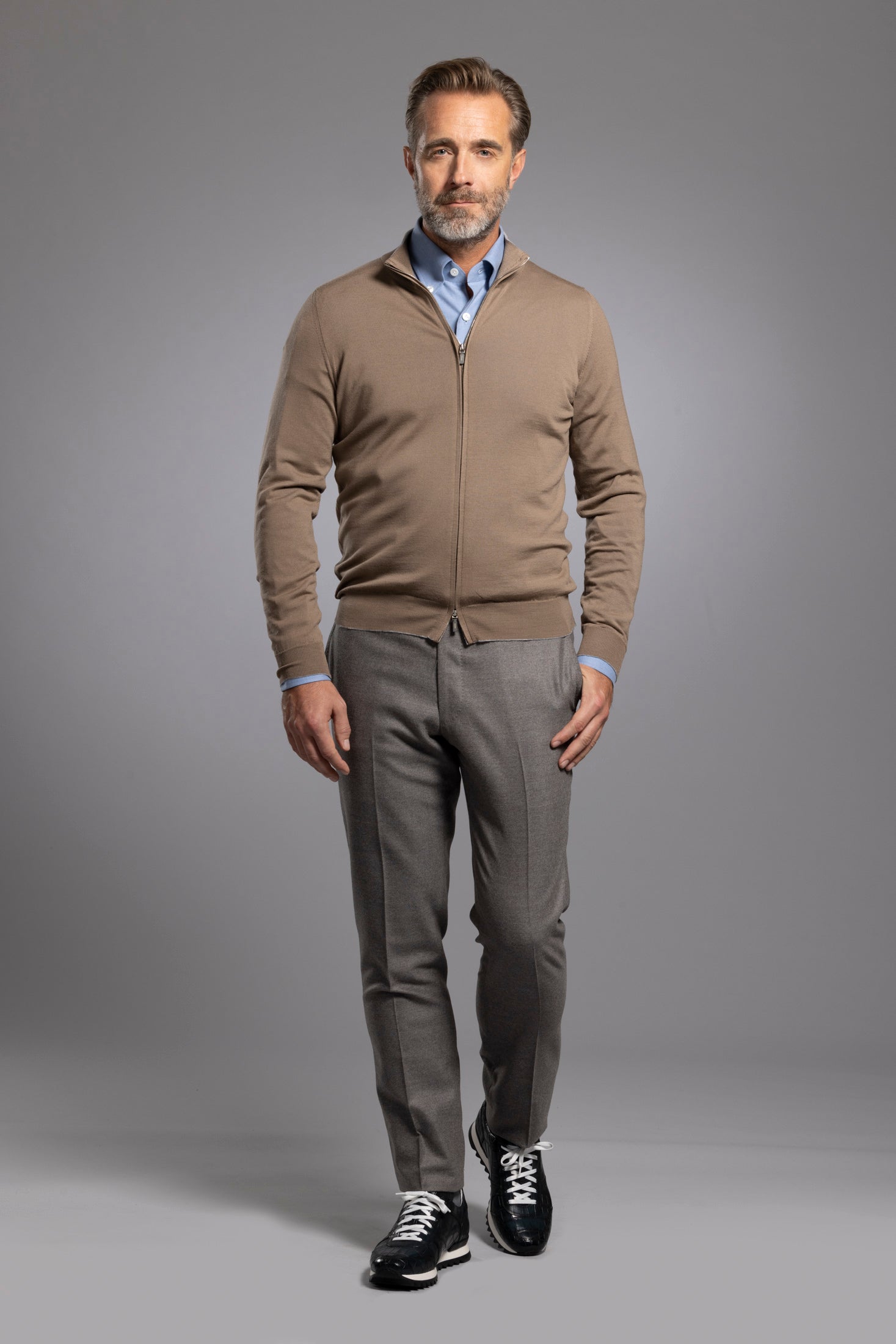 Beige Wool Zip Jacket – Sartorio Napoli