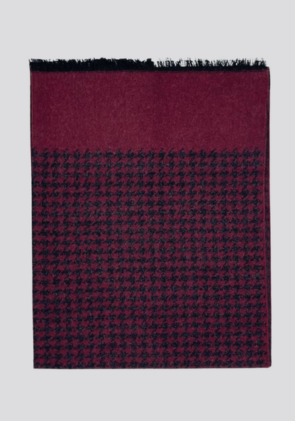 Burgundy Red Pied-de-Poule Patterned Cashmere Scarf