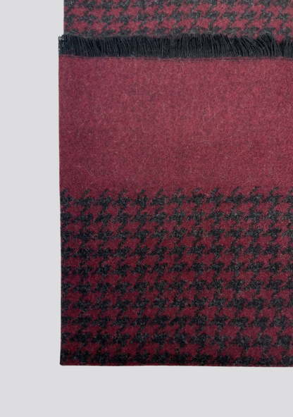 Burgundy Red Pied-de-Poule Patterned Cashmere Scarf