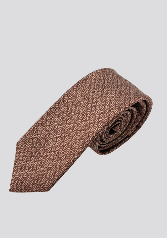 Brown Geometric Silk Tie