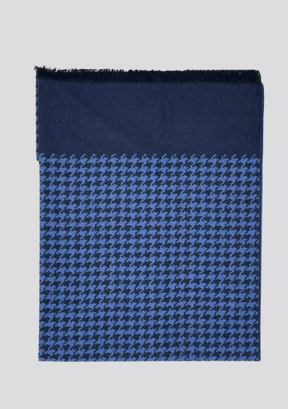 Royal Blue Pied-de-Poule Patterned Cashmere Scarf