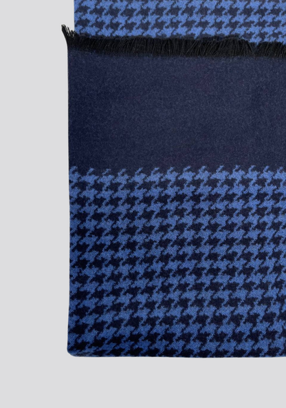 Royal Blue Pied-de-Poule Patterned Cashmere Scarf