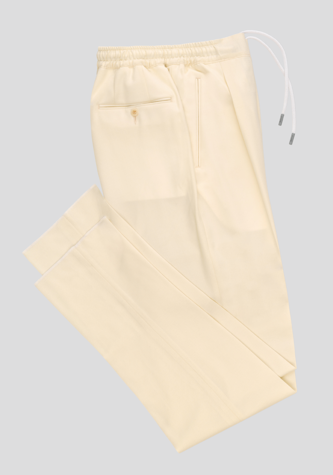 Beige Virgin Wool Trousers With Elastic Waistband