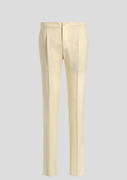 Beige Virgin Wool Trousers With Elastic Waistband