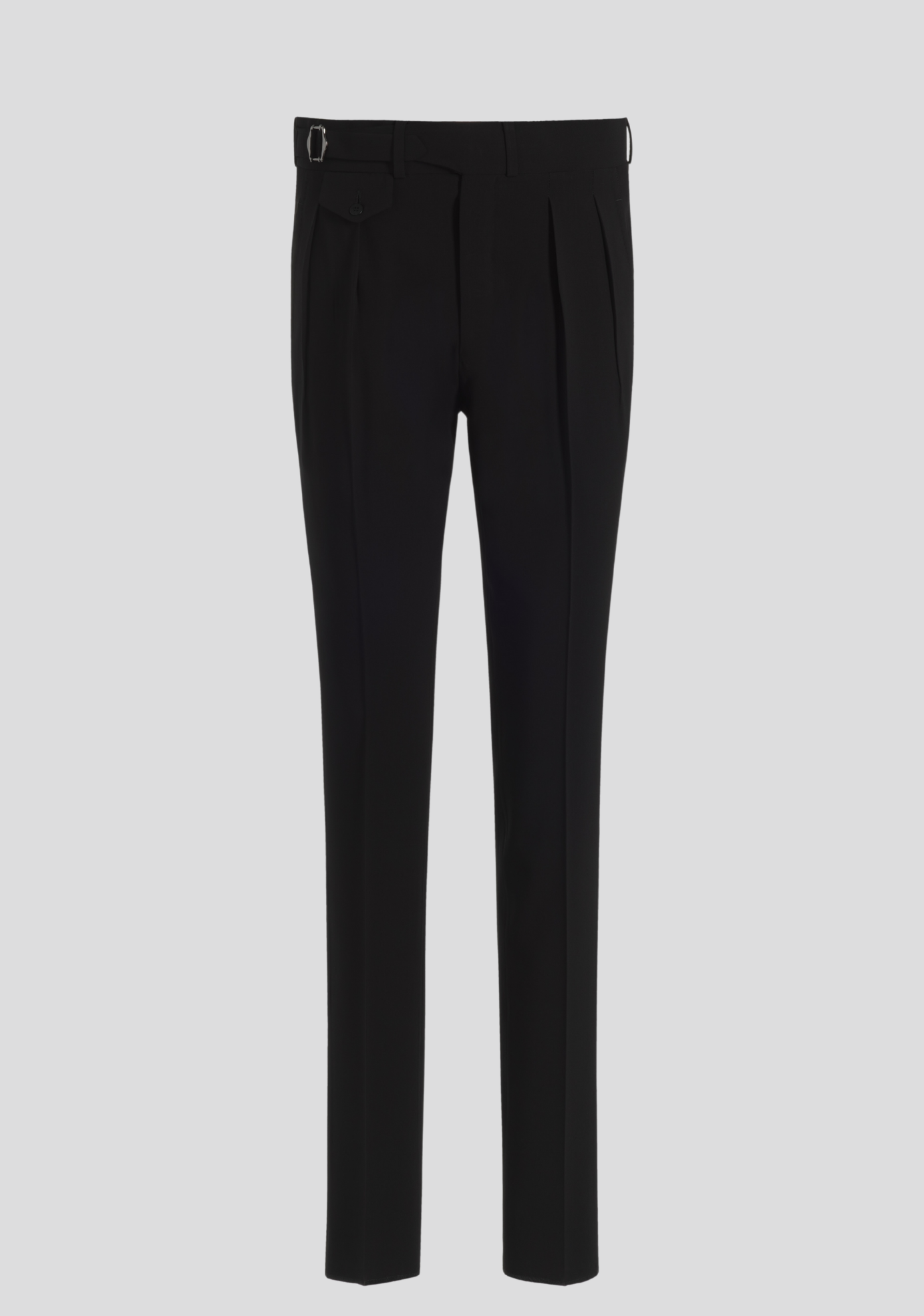 Jet Black Virgin Wool Trousers with Side Adjusters