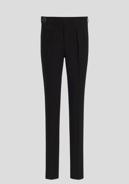 Jet Black Virgin Wool Trousers with Side Adjusters