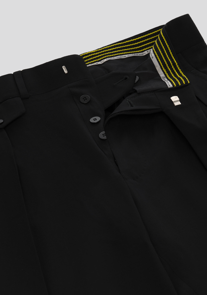 Jet Black Virgin Wool Trousers with Side Adjusters