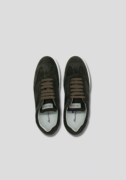 Forest Green Suede Sneakers with Vintage Stripe Accent
