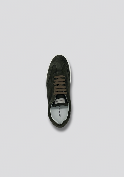 Forest Green Suede Sneakers with Vintage Stripe Accent