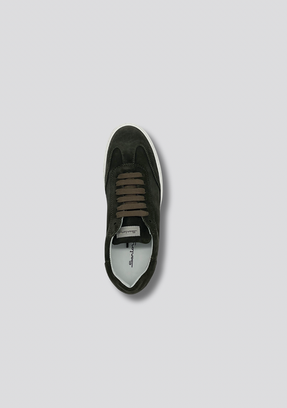 Forest Green Suede Sneakers with Vintage Stripe Accent