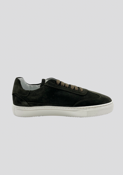 Forest Green Suede Sneakers with Vintage Stripe Accent