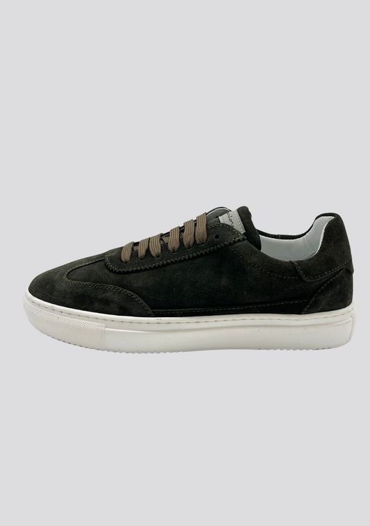 Forest Green Suede Sneakers with Vintage Stripe Accent
