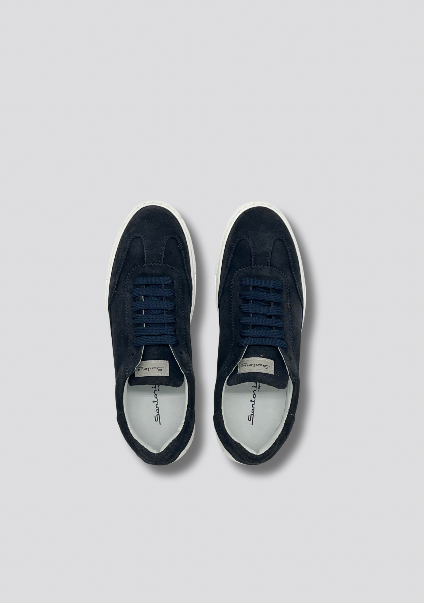 Navy Blue Suede Leather Sneakers with Vintage Stripe Accent