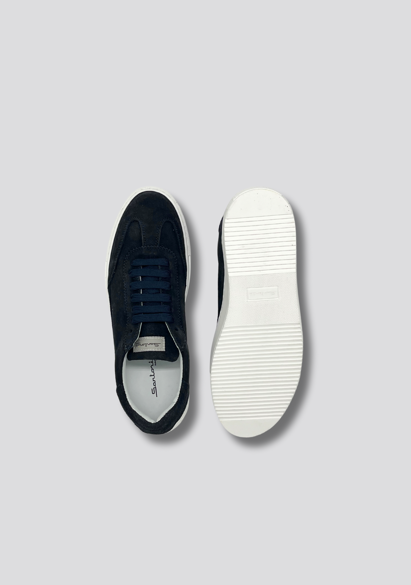 Navy Blue Suede Leather Sneakers with Vintage Stripe Accent