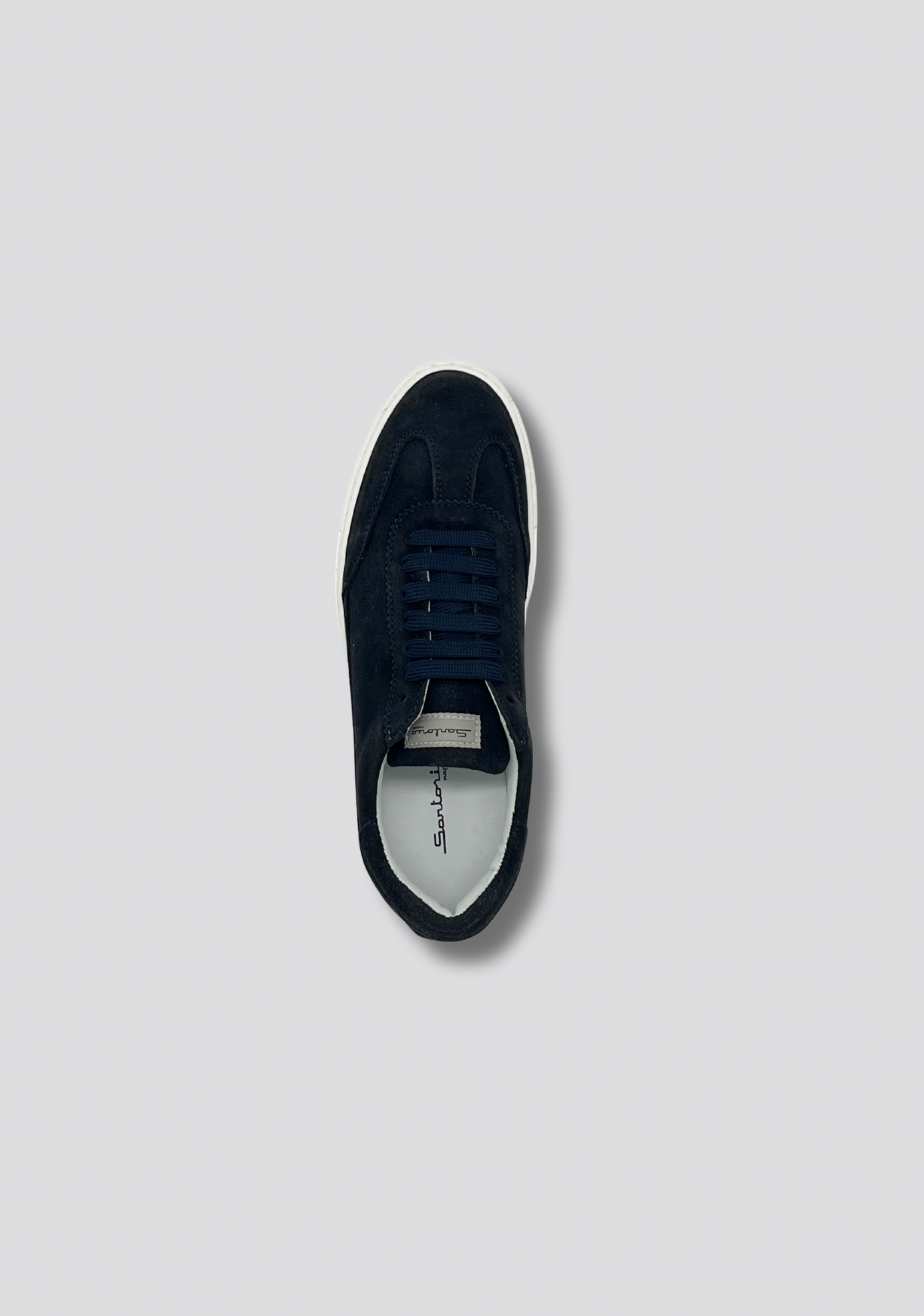 Navy Blue Suede Leather Sneakers with Vintage Stripe Accent