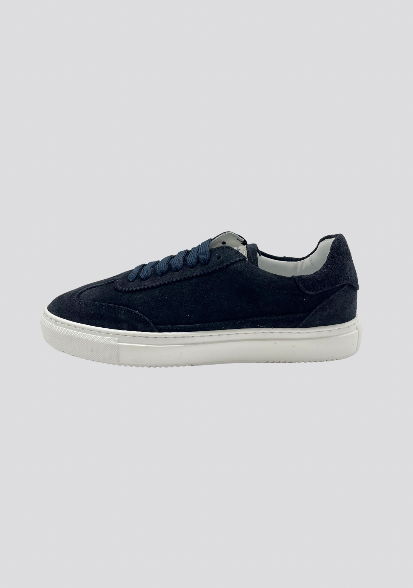 Navy Blue Suede Leather Sneakers with Vintage Stripe Accent