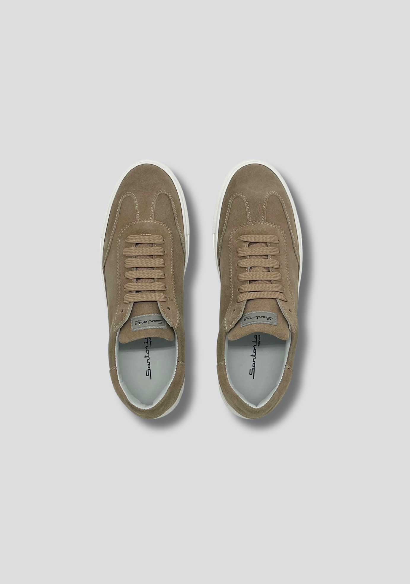 Mokka Beige Suede Sneakers with Vintage Stripe Accent