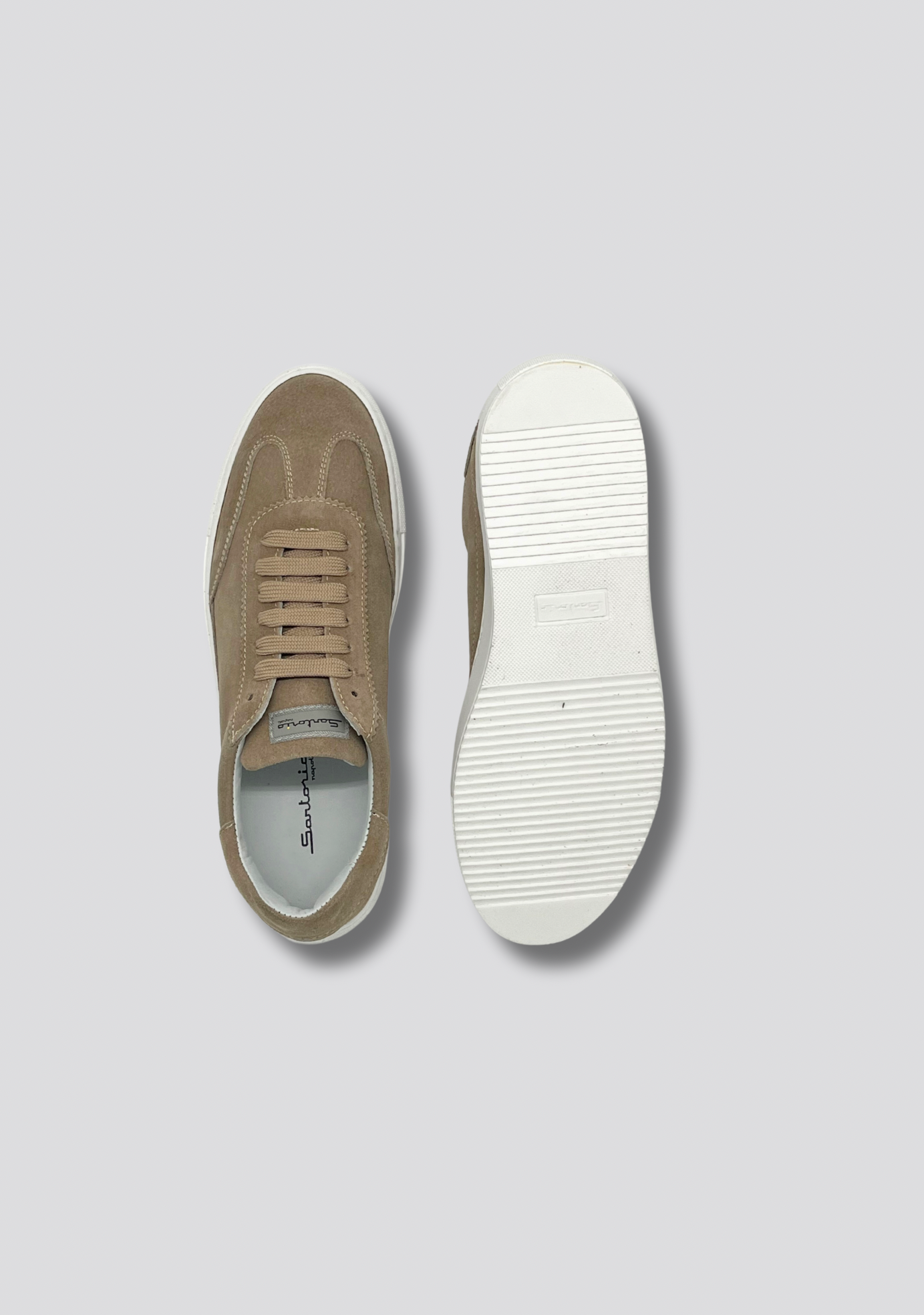 Mokka Beige Suede Sneakers with Vintage Stripe Accent