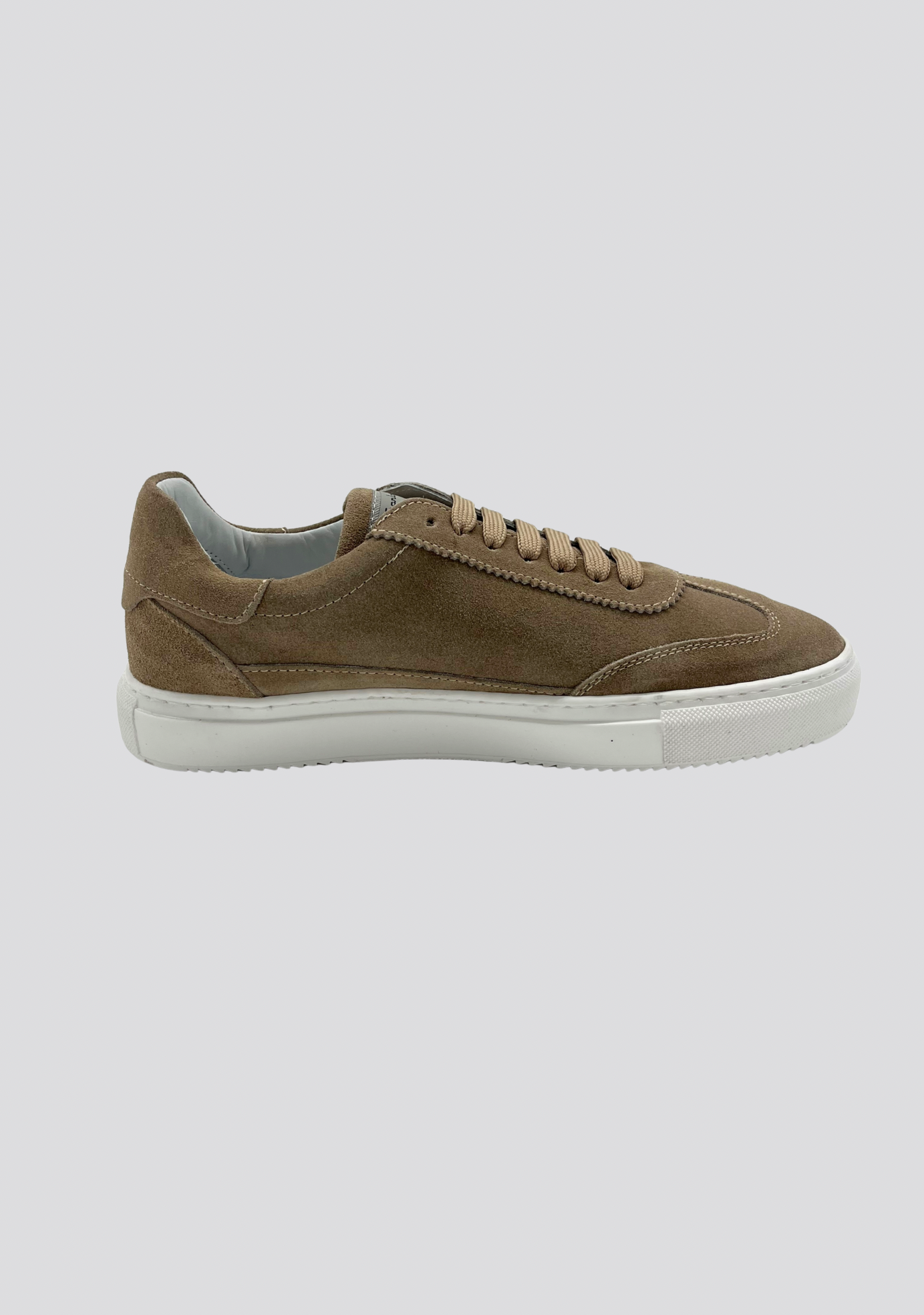Mokka Beige Suede Sneakers with Vintage Stripe Accent